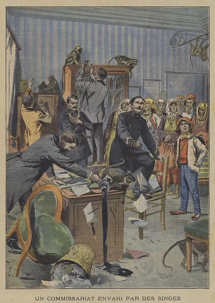A police station invaded by monkeys belonging to a band of gypsies (colour litho)