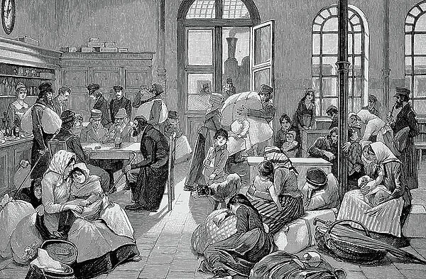 Polish emigrants at Lehrte railway station, 1888, Berlin, Germany