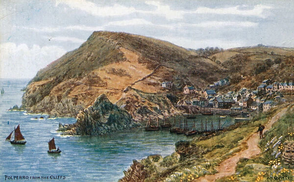 Polperro, From The Cliffs (colour litho)