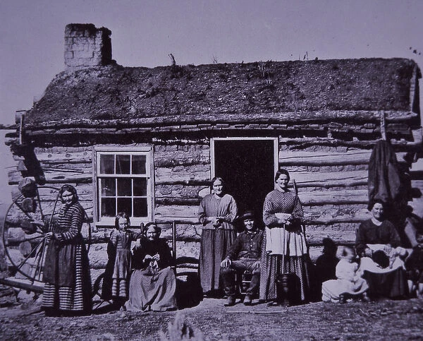 Polygamous Mormon pioneer with several wives, Echo City, Utah, c. 1870 (b  /  w photo)