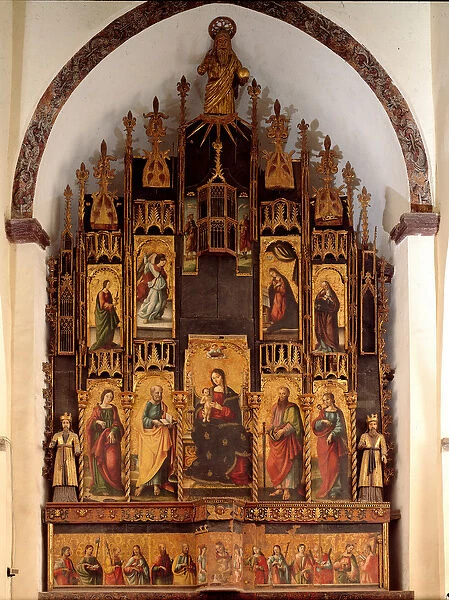 Polyptic of the Poem of Redemption and Coronation of the Virgin Mary Wood Painting by