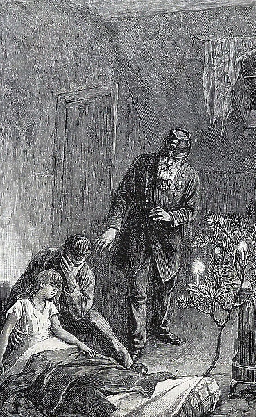 Poor family spend a desperate Christmas together, 1893 (engraving)