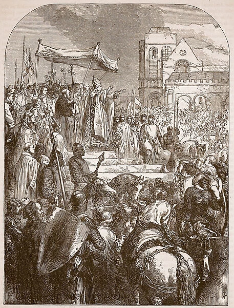 Pope Urban II preaching the First Crusade in the marketplace of Clermont, 1096