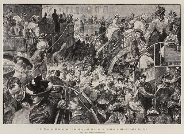 A Popular Cockney Resort, the Crowd at the Foot of Highgate Hill on Bank Holiday (litho)