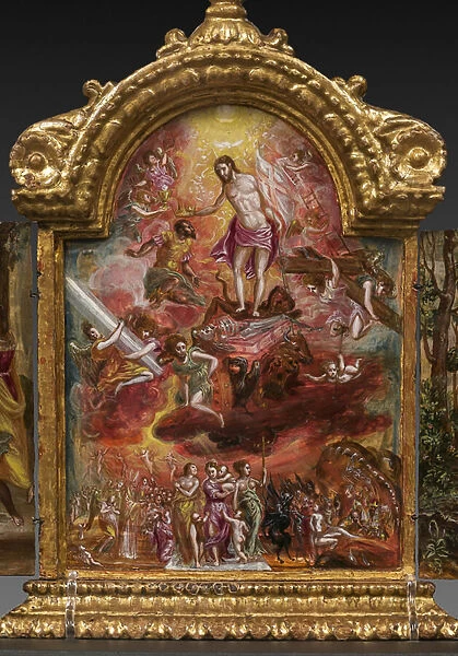 Portable Altar: central panel depicting an allegory of the Christian Knight, detail of 2384586 (tempera grassa on panel)