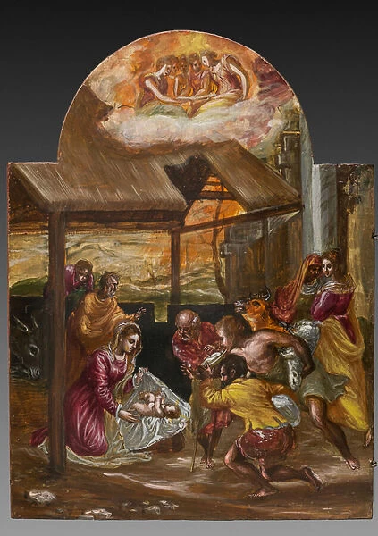 Portable altar: left door panel depicting an Adoration of the Shepherds, detail of 2384586 (tempera grassa on panel)