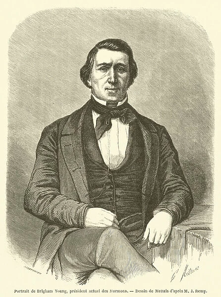 Portrait de Brigham Young, president actuel des Mormons (engraving)