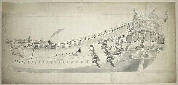 Portrait of the 'Charles Galley', c.1676 (graphite, grey wash)
