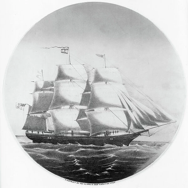 Portrait of the clipper ship Shooting Star, late 19th century (coloured lithograoh)