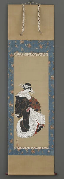 Portrait of a Courtesan Walking, c. 1815-19 (ink, colour and gold on silk)
