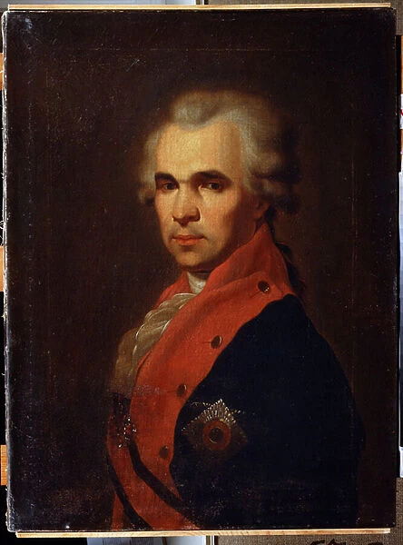 Portrait du secretaire d Etat Vasily Popov (Portrait of the secretary of state Vasily Popov). Peinture de Petro Semyonovich Drozhdin (1745-1805). Huile sur toile, 66 x 48 cm, 1793, art russe, portrait 18eme siecle