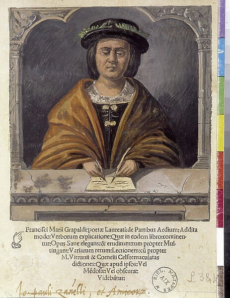 Portrait of Francesco Mario Grapaldi (1465-1515), Italian poet and philosopher. Ambidextrous writing position