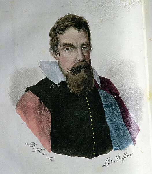 Portrait of Galileo, book illustration (lithograph)