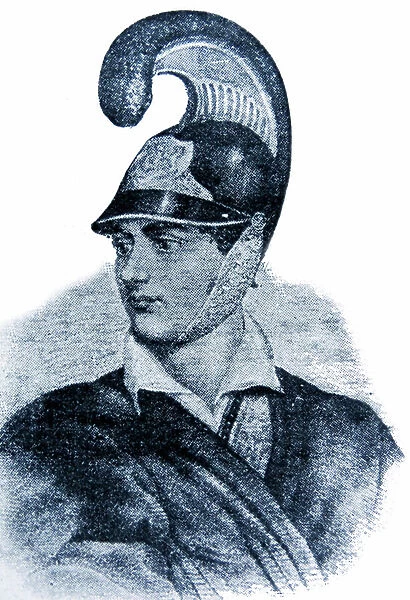 Portrait of George Gordon Byron as a Greek soldier, 19th century (engraving)