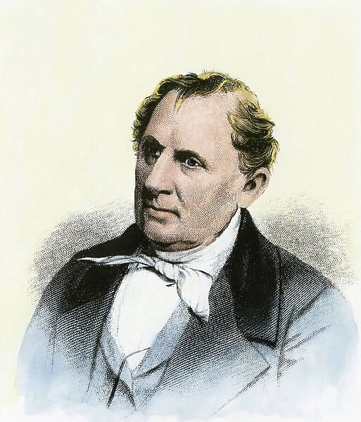 Portrait of James Fenimore Cooper (1789-1851) American writer - Engraving colorisee 19th century - (American author James Fenimore Cooper - Hand-colored engraving of a 19th-century portrait)
