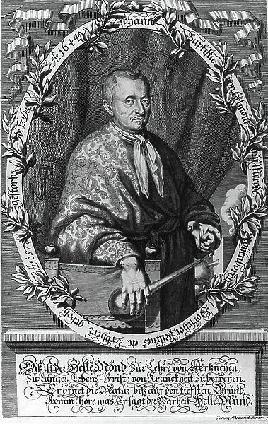 Portrait of Jan Baptist Van Helmont (1577-1644) Flemish doctor and chemist - Engraving by Johann Alexander Boener (1647-1720)