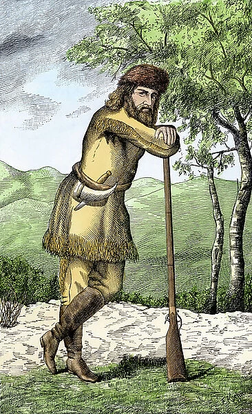 Portrait of John Finley (John Finlay, 1774-1833), fur trader and explorer of Kentucky. Colouring engraving of the 19th century