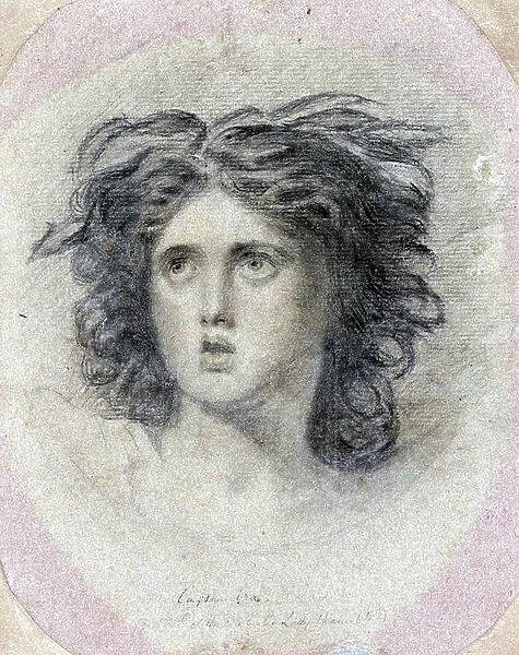 Portrait of Lady Emma Hamilton (nee Hart, 1765-1815), as Cassandra (character from Troilus and Cressida by William Shakespeare, 1564-1616). Chalk study by George Romney (1734-1802)