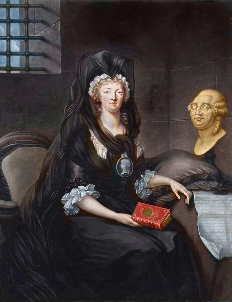Portrait of Marie Antoinette (1755-1793) in deep mourning at the prison of the Temple