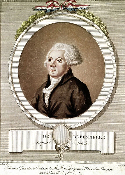 Portrait of Maximilian Robespierre (1758-1794) in medallion in the series of portraits of deputes at the National Assembly held in Versailles on 4 / 05 / 1789 - Engraving of the period