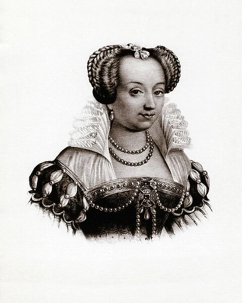Portrait of the Queen of France Marguerite de France or Valois nicknamed Queen Margot (1553-1615) Garvure of the 19th century