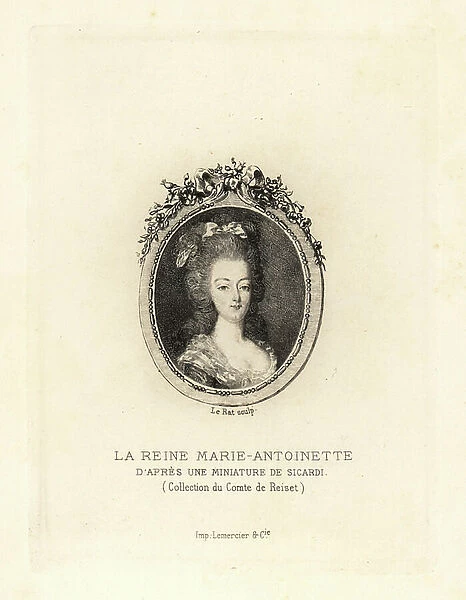 Portrait of Queen Marie Antoinette, after a miniature by Sicard, 1885 (lithograph)