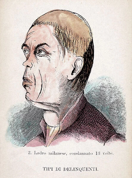 Portrait of a recidivist thief of Milan, 19th century (engraving)