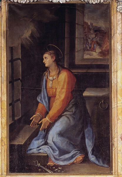 Portrait of Saint Apollonia in prison (oil on canvas, 16th century)