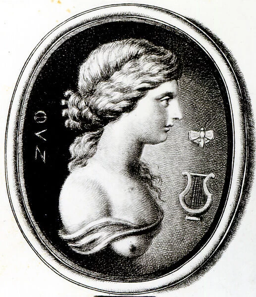 Portrait of Sappho (engraving) (b  /  w photo)