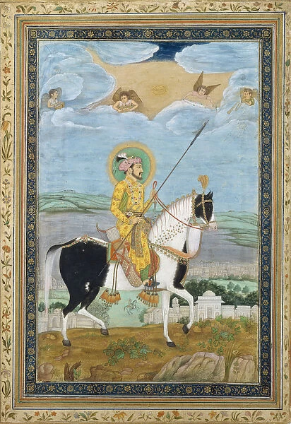 Portrait of Shah Jahan on Horseback (ink, opaque w  /  c and gold on paper)