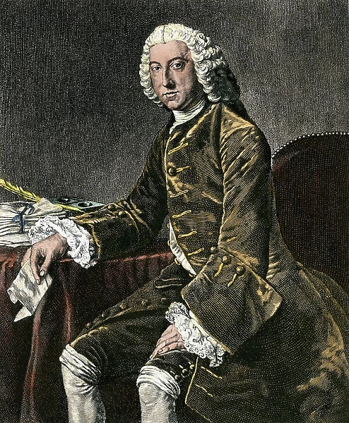 Portrait of William Pitt (1708-1778), known as the Elder, 1st Earl of Chatham, English statesman - colorisee engraving - (William Pitt, Earl of Chatham - Hand-colored engraving)