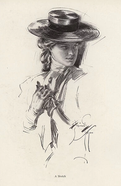 Portrait of a woman in a hat (litho)