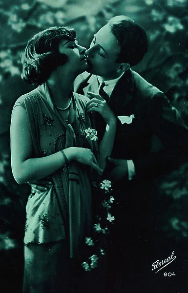 Portrait of a young couple, postcard