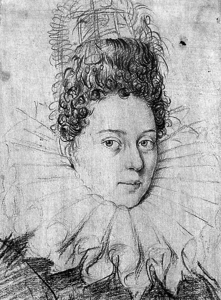 Portrait of a young lady wearing a ruff and with an elaborate coiffe (chalk on paper)