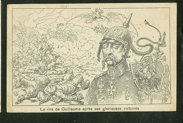Postcard, Satirique en N & B, 1914_11: The laughter of William after his glorious victories - War of 14 -18, Provincial Edition - William II