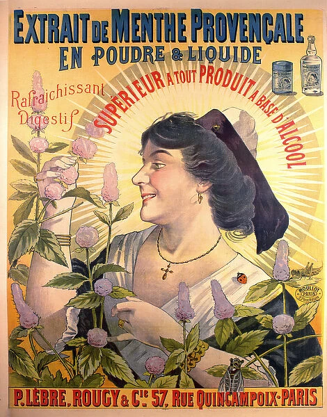Poster advertising Extrait de Menthe Provencale French digestif (colour litho)