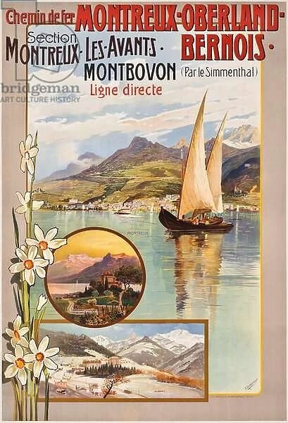 Poster advertising Montreux-Oberland-Bernois train journeys, c. 1910 (colour litho)