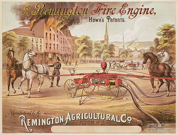 Poster advertising the Remington Fire Engine manufactured by the Remington