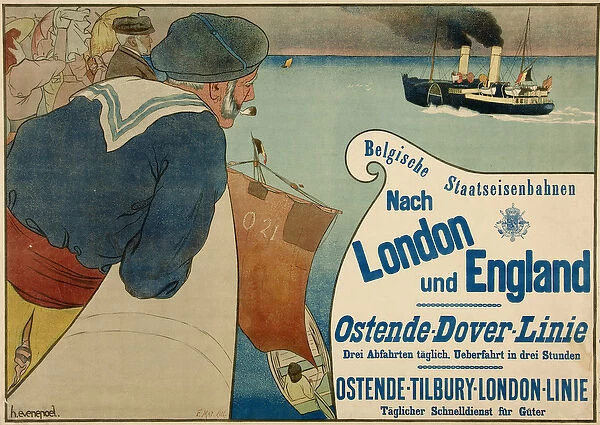 Poster 'Belgische Staatsseisenbahnen Nach London und England', pub
