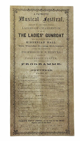 Poster For Charleston Ladies Musical Festival To Raise Funds For A Gunboat