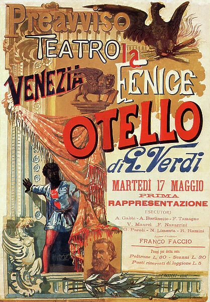 Poster for Otello's first performance at Fenice Theatre in Venice on 17 / 05 / 1887 (poster)