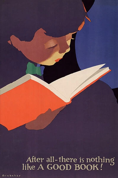 Poster of Young Boy Reading a Book, 1927 (colour litho)