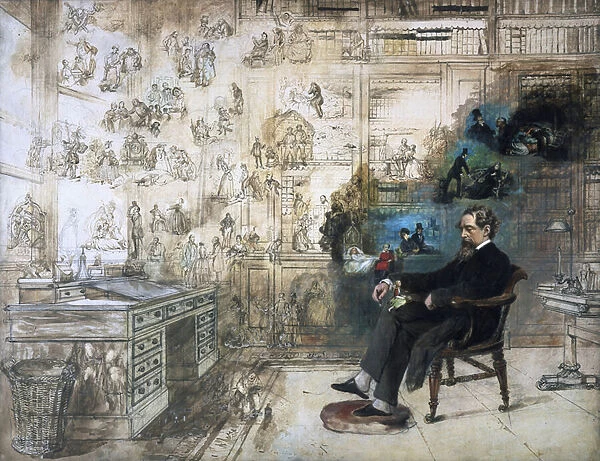 A posthumous portrait of Dickens and his characters; Dickenss Dream, 1875 (oil on canvas)