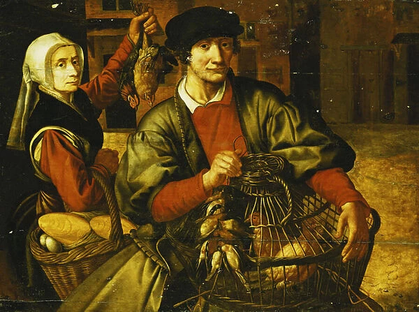A Poultry Seller, (oil on panel)