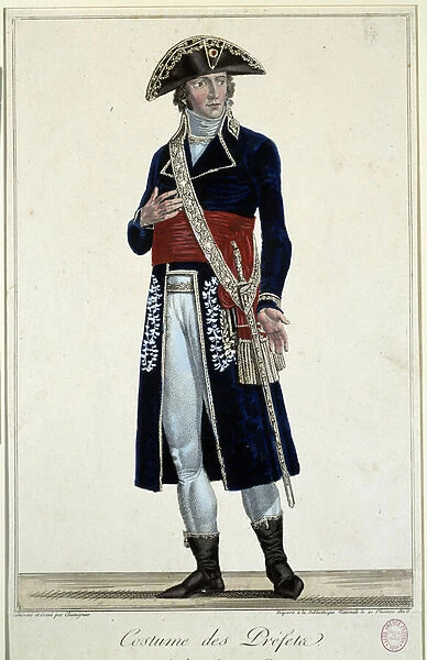 A prefet in a blue suit. Engraving by Alexis Chataignier (1772-1817), 19th century