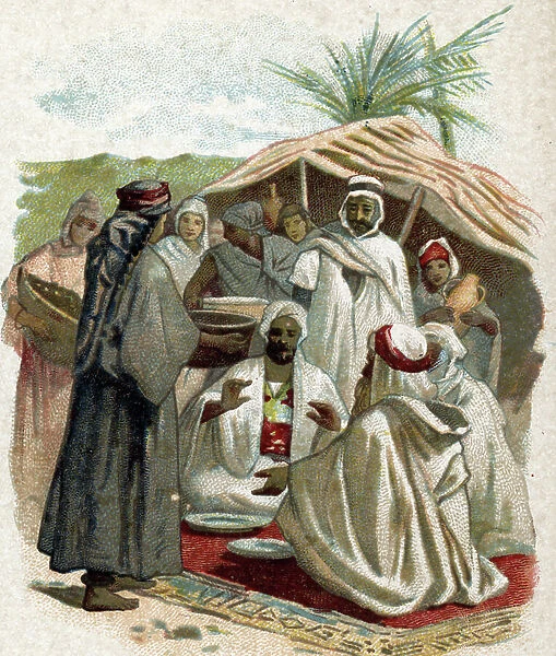 Preparation of Couscous Traditional berber dish Chromolithograph 19th century (chromo)