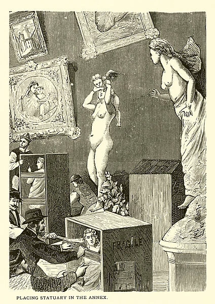 Preparing for the Exhibition, placing Statuary in the Annex (engraving)