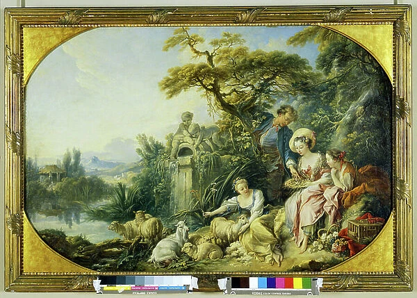 The present of the shepherd or the nest, painting by Francois Boucher (1703-1770). Oil on canvas, Paris, Musee du Louvre