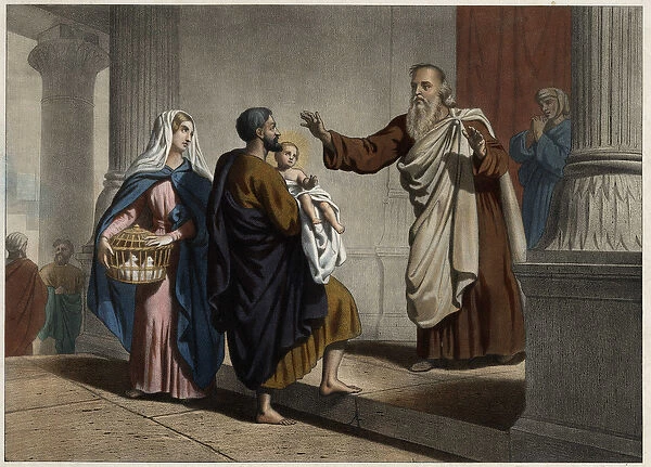 The presentation of Christ in the temple. Anonymous engraving from the middle of the 19th