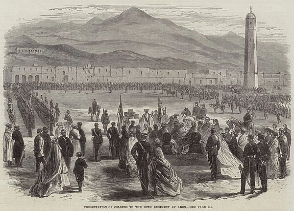Presentation of Colours to the 109th Regiment at Aden (engraving)